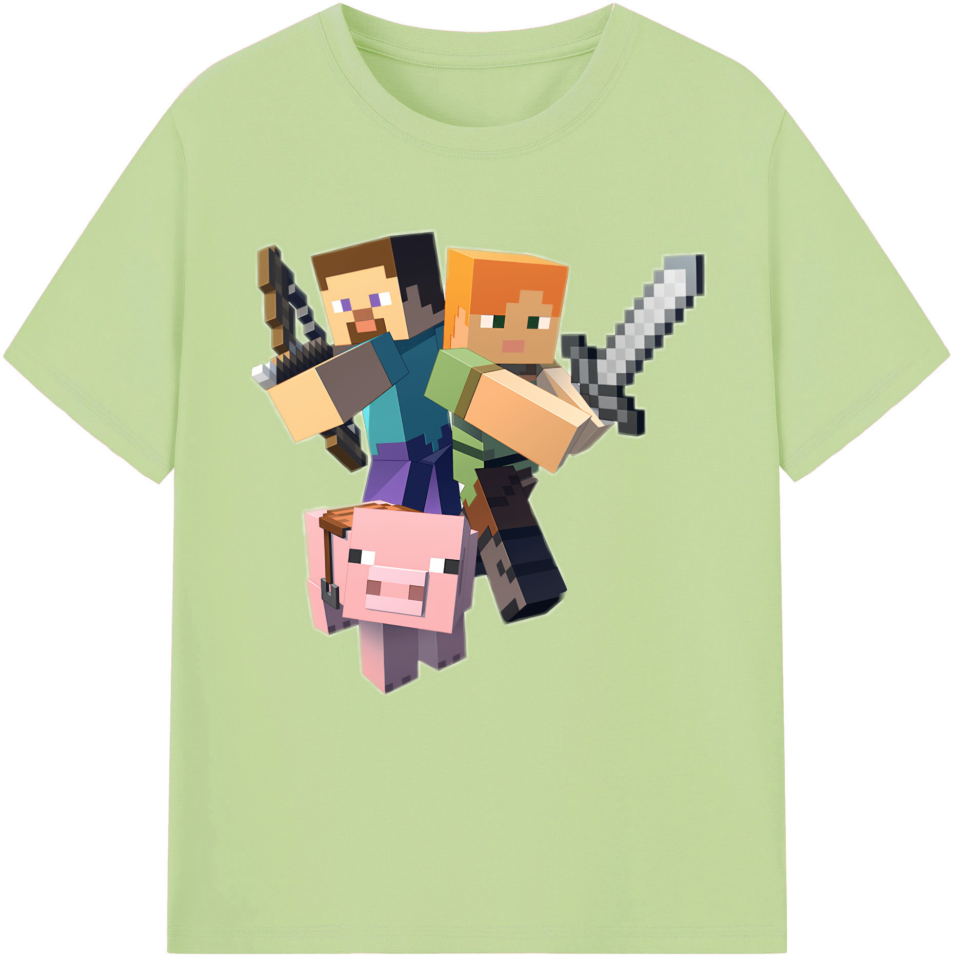 （画像用） マインクラフト ブロックの世界 Minecraft MC Block world 綿100％半袖Tシャツ（フロントプリント）